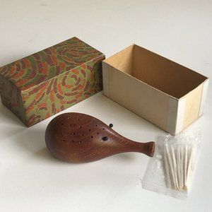 Vintage MCM Wooden Hedgehog Toothpick Holder with Original Box and Picks‎